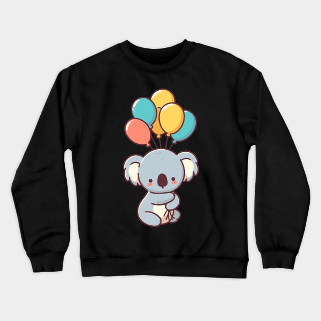 Cute koala bear with balloons, happy birthday greeting card vector illustration, koala lovers Crewneck Sweatshirt by Nora Liak